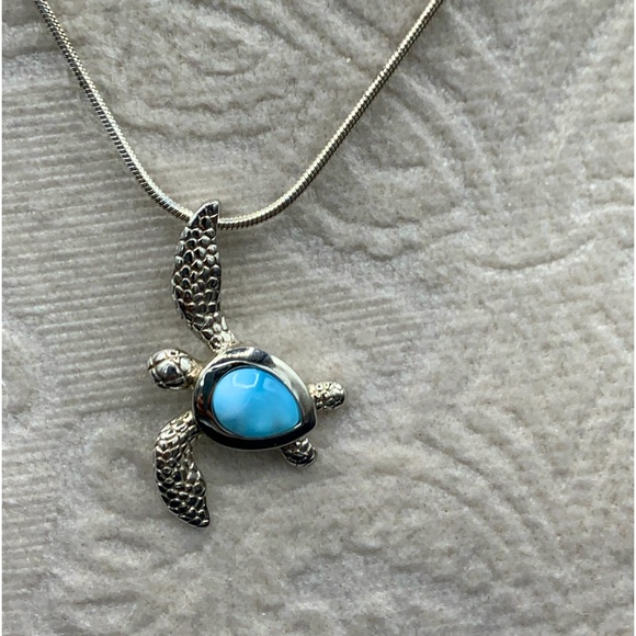Larimar Turtle Pendant set in high quality Italian Silver. - Picture 1 of 10
